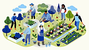 Community Gardening Activity: Urban Agriculture Illustration