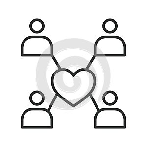 Community icon in line design. community, people, connection, heart, unity, collaboration, group on white background vector