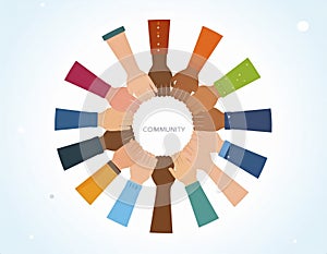 Community Illustration A Circle of Hands Representing Unity Diversity and Collaboration