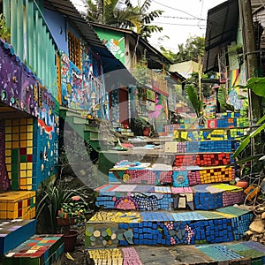 Community-led slum beautification projects using recycled materials,generative ai photo