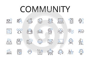 Community line icons collection. Society, Population, Neighborhood, Assembly, Congregation, Gathering, Colony vector and