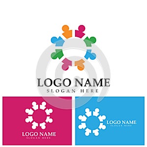 Community logo icon design with colorful people in a circular shape. Symbol of teamwork  solidarity human concept vector.