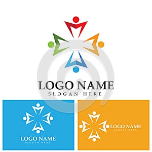 Community logo icon design with colorful people in a circular shape. Symbol of teamwork  solidarity human concept vector.