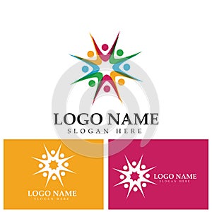 Community logo icon design with colorful people in a circular shape. Symbol of teamwork  solidarity human concept vector.