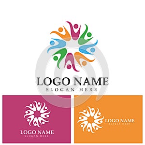 Community logo icon design with colorful people in a circular shape. Symbol of teamwork  solidarity human concept vector.