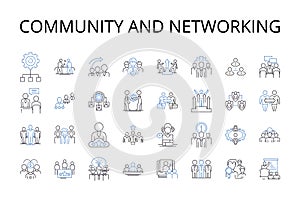 Community and networking line icons collection. Society, Group, Association, Neighborhood, Tribe, Faction, Fellowship