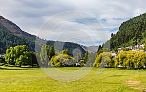 Community Park with back drop of the Southern Alps Queenstown, Otago, New Zealand