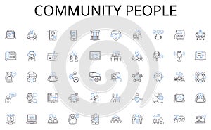 Community people line icons collection. Masculine, Confident, Resilient, Ambitious, Competitive, Athletic, Adventurous