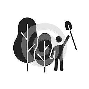 Community service black glyph icon. Plant trees concept. Outline pictogram for web page, mobile app, promo.