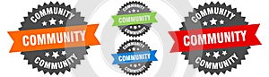 community sign. round ribbon label set. Seal