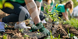 Community Volunteers Engaged in Planting Trees for Reforestation Project