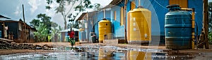 Community water station equipped with sustainable technology for water purification, enhancing local access to clean water