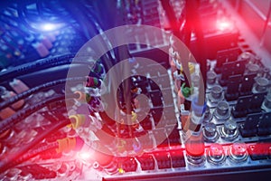 Commutation Panel of Telecommunication Video Switcher  Broadcast Technical Room of TV Channel