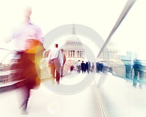 Commuter Business People Commuter Crowd Walking Cathedral Concept