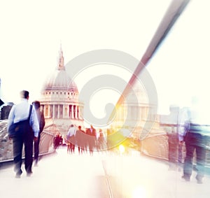 Commuter Business People Commuter Crowd Walking Cathedral Concept