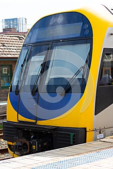 Commuter train approaching Central train station Sydney NSW Australia