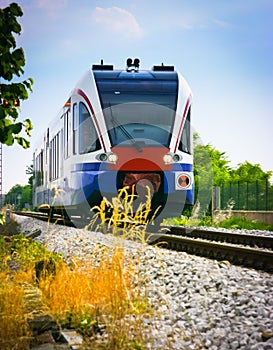 Commuter train in the countryside