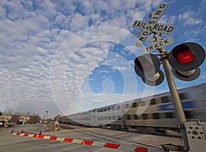 Commuter train at crossing