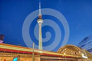 Commuter train entering Alexanderplatz Station