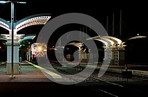 Commuter Train Station at Night