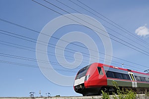 Commuter train zooming past