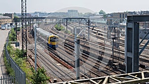 Commuter trains crossing to the north of London