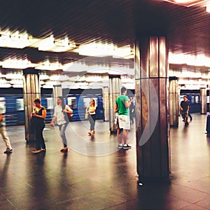 Commuters in Budapest metro