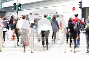 Commuters Crossing Busy Street