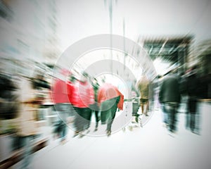 Commuters crossing at rush hour