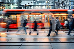 Commuters using public transportation, such as buses or trams