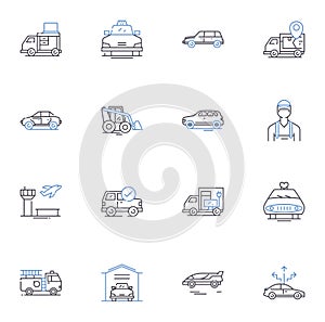 Commuting line icons collection. Traffic, Transportation, Train, Bus, Carpooling, Subway, Bike vector and linear photo