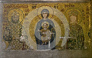 The Comnenus mosaics 12th-century in in Aya Sofya in Istanbul in Turkey.