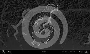 Como highlighted, Italy. Grayscale