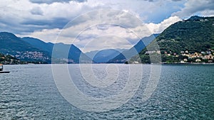 Como - Panoramic view from a boat of city and lake of Como, Lomardy, Italy, Europe