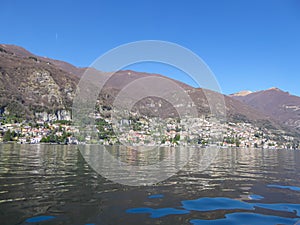 Como - Panoramic view from a boat of city and lake of Como, Lomardy, Italy, Europe