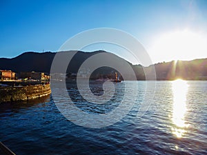 Como - Panoramic view from a boat of city and lake of Como, Lomardy, Italy, Europe