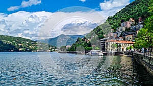 Como - Panoramic view from a boat of city and lake of Como, Lomardy, Italy, Europe