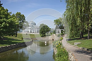 Como Park conservatory on a bright summer afternoon