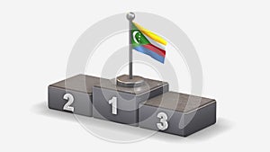Comores 3D waving flag illustration on winner podium.