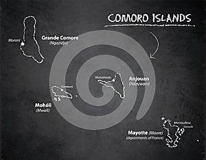 Comoro Islands map, design card blackboard chalkboard