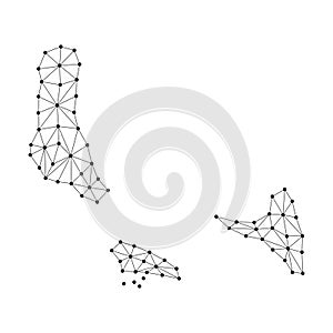 Comoros map of polygonal mosaic lines network, rays, dots vector illustration.