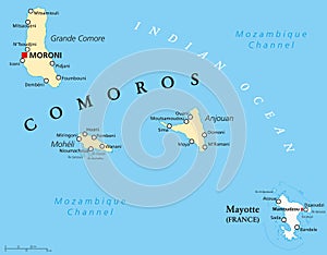 Comoros and Mayotte Political Map