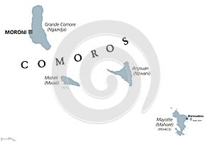 Comoros and Mayotte political map photo