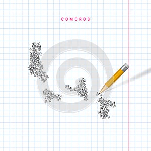 Comoros sketch scribble vector map drawn on checkered school notebook paper background