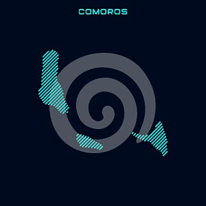 Comoros Striped Map Vector Design Template With Blue Background.