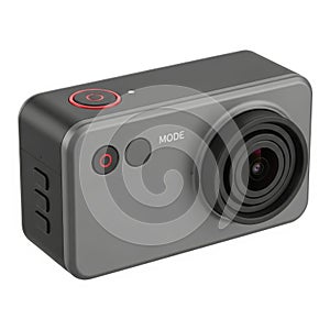 Compact action camera with built-in lens and recording button