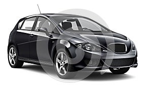 Compact black car on white background