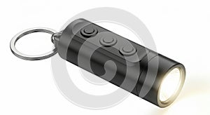 Compact black led mini keychain flashlight with multiple buttons and ring