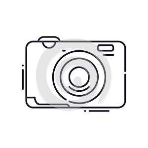 Compact camera icon, linear isolated illustration, thin line vector, web design sign, outline concept symbol with