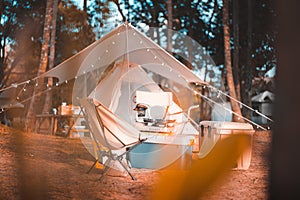 Compact camping set for two in warm light